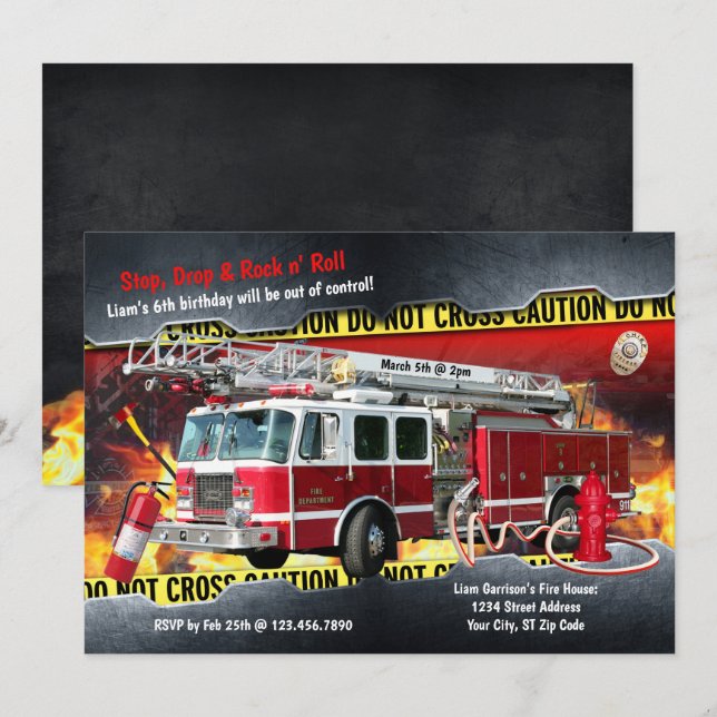 Fire Truck Firefighter Party Invitation (Front/Back)