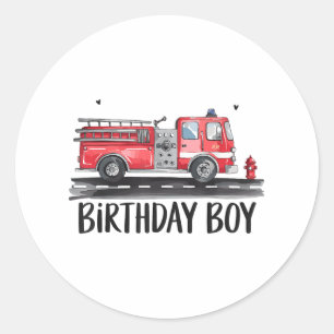 Fire Truck Firefighter The Birthday of Boy Family  Classic Round Sticker