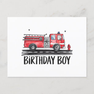 Fire Truck Firefighter The Birthday of Boy Family Holiday Postcard