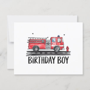 Fire Truck Firefighter The Birthday of Boy Family  Postcard