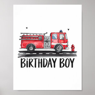Fire Truck Firefighter The Birthday of Boy Family  Poster