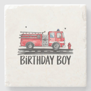 Fire Truck Firefighter The Birthday of Boy Family Stone Coaster