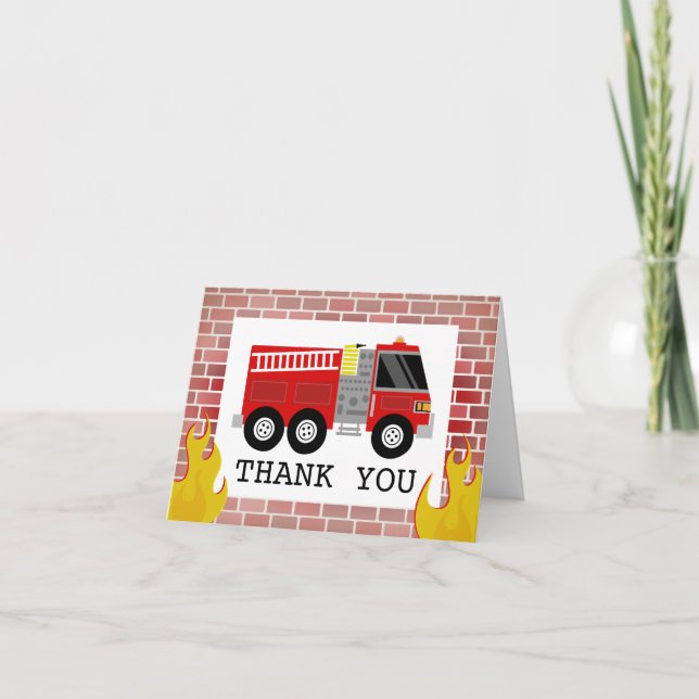 Fire Truck Flames Brick Birthday Thank You (Front)