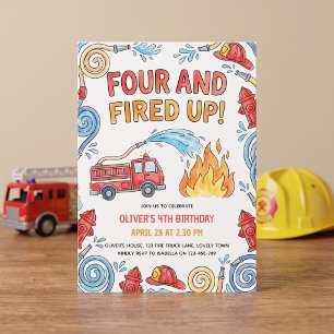 Fire Truck Four and Fired Up 4th Birthday Invitation