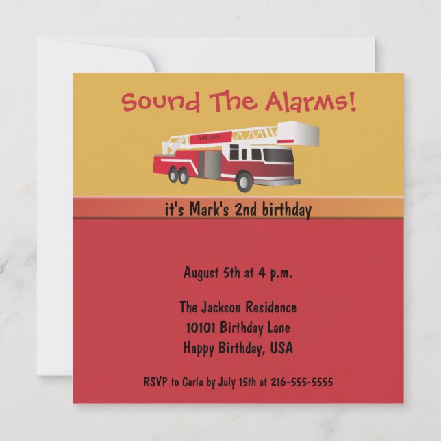 Fire Truck Fun Birthday Invitation (Front)
