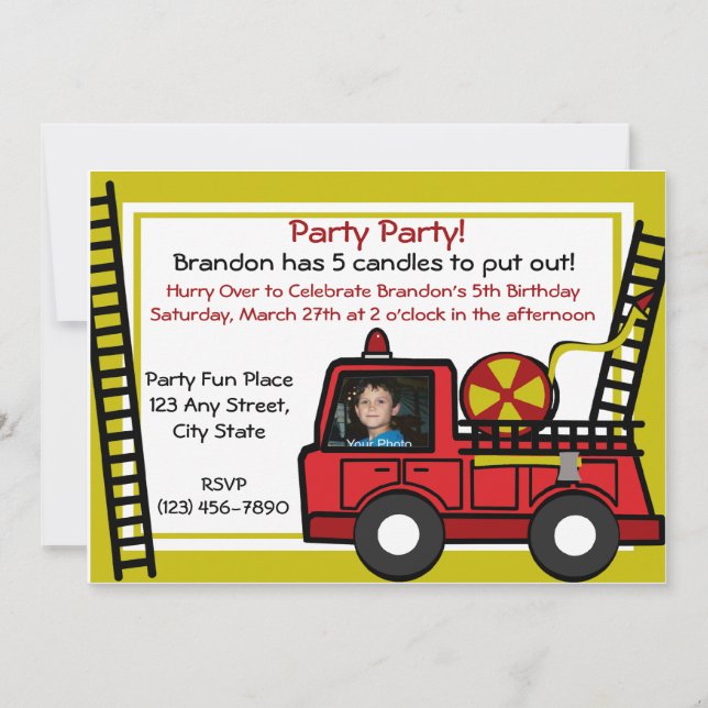 Fire Truck Fun/ Photo Invitation (Front)