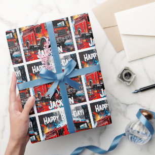 Fire Truck in City Wrapping Paper