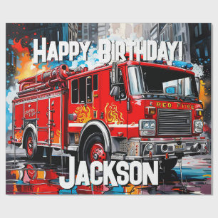 Fire Truck in City Wrapping Paper