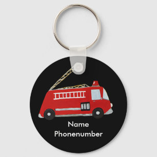 Fire truck in red vintage style for children key ring