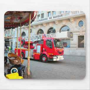 Fire truck in the marketplace mouse mat