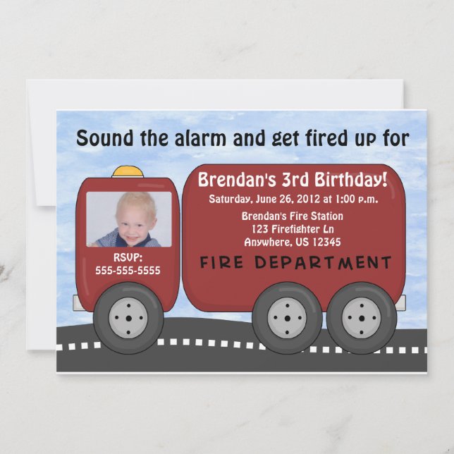 Fire Truck Kids Birthday Invitation (Front)