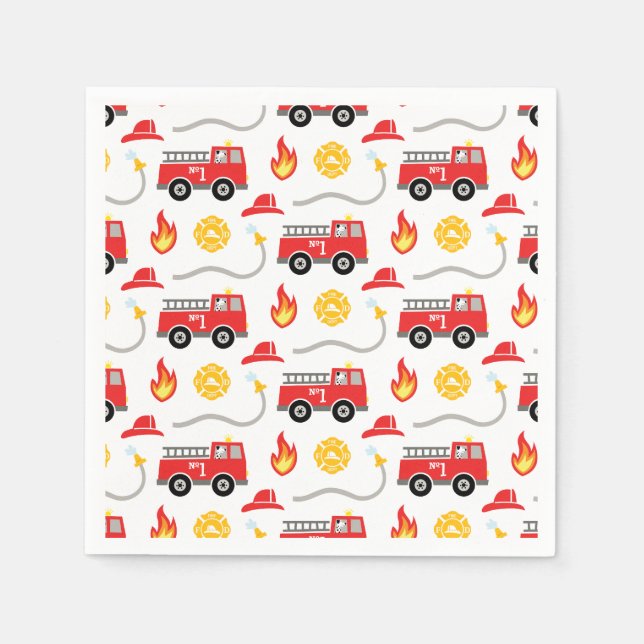 Fire Truck Kids Birthday Napkin (Front)