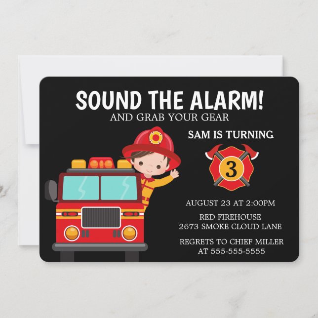 Fire  Truck Kids Firefighter Invitation (Front)