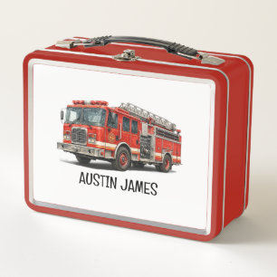 Fire Truck Kids Lunch Box Personalised for Boys