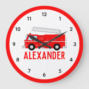 Fire Truck Kids Name Large Clock