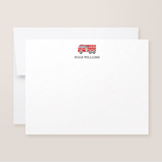 Fire Truck Kids Personalised Stationery Flat Card