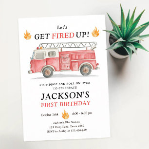 Fire Truck Let's Get Fired Up Boy Birthday Invitation