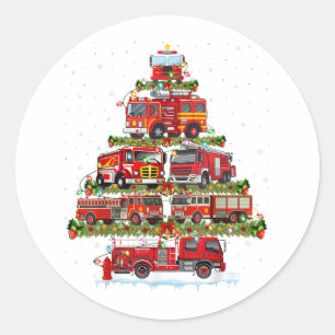 Fire Truck Lights Firefighter Fire Truck Christmas Classic Round Sticker