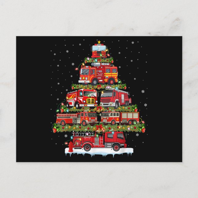 Fire Truck Lights Firefighter Fire Truck Christmas Holiday Postcard (Front)