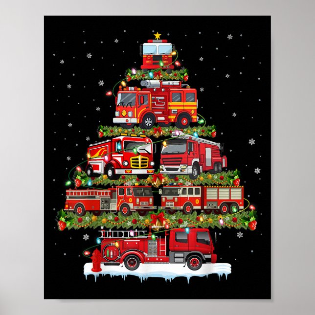 Fire Truck Lights Firefighter Fire Truck Christmas Poster (Front)