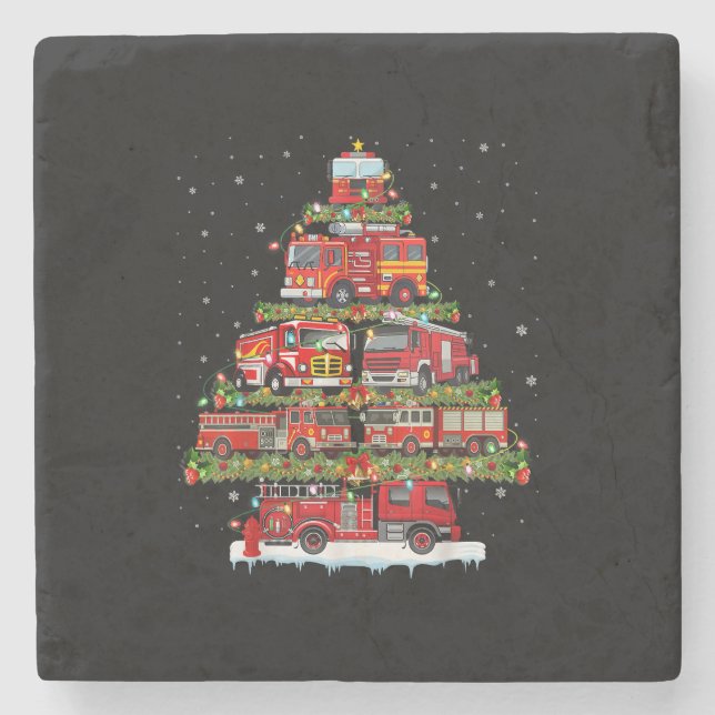 Fire Truck Lights Firefighter Fire Truck Christmas Stone Coaster (Front)