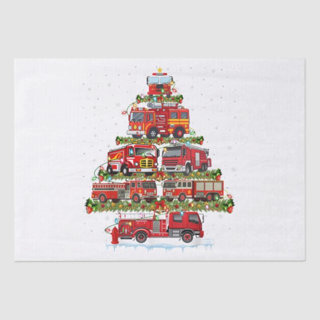 Fire Truck Lights Firefighter Fire Truck Christmas Tissue Paper (Front)