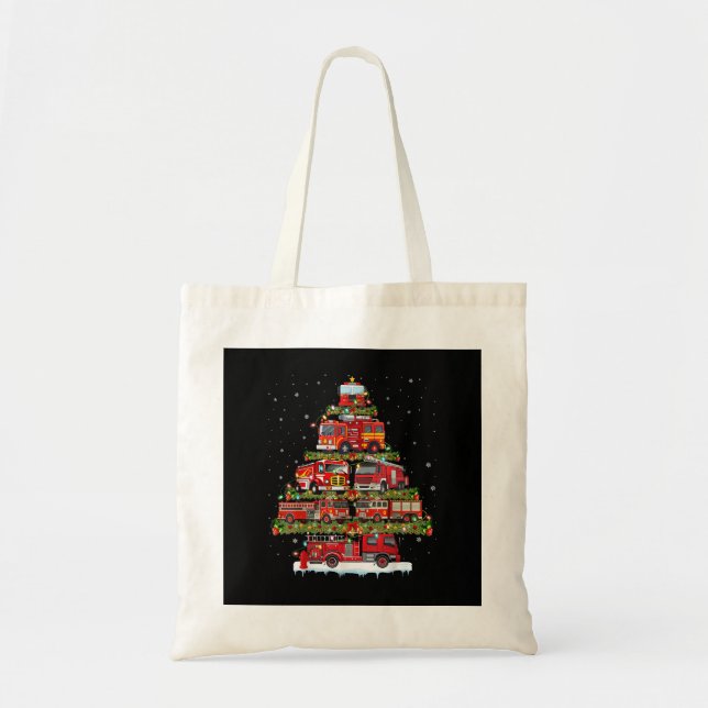 Fire Truck Lights Firefighter Fire Truck Christmas Tote Bag (Front)