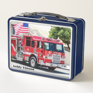 Fire Truck Metal Lunch Box