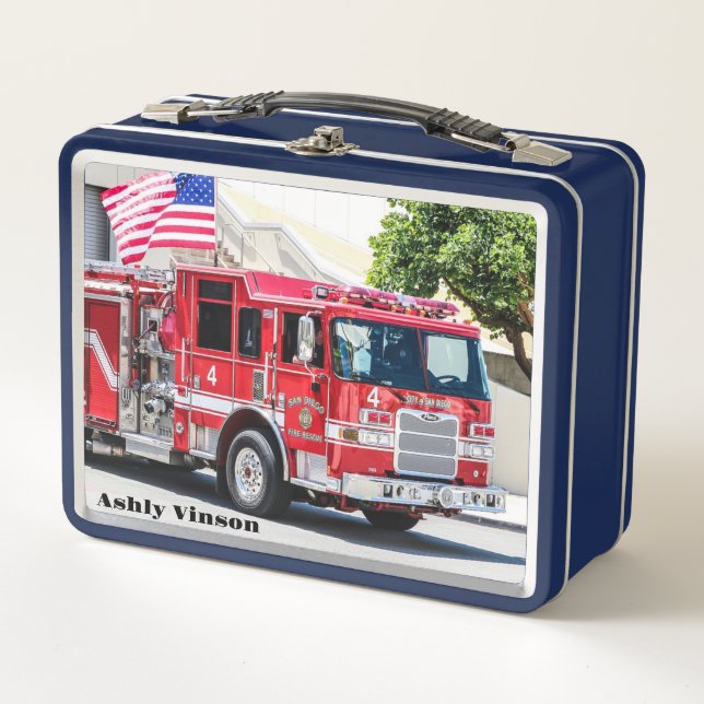 Fire Truck Metal Lunch Box (Front)