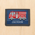 Fire Truck Navy Blue Polka Dot Personalised Kids Trifold Wallet<br><div class="desc">Your little fireman will love this personalised fire truck boys wallet. Easily add their name to make this a special gift.</div>