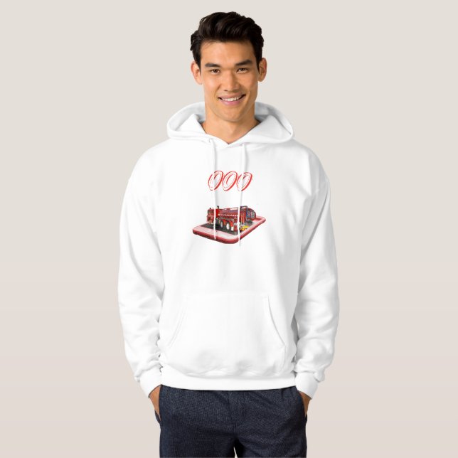 Fire Truck On Mobile Phone 000 Logo, Hoodie (Front Full)