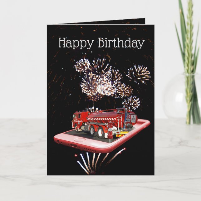 Fire Truck On Speed Dial, Birthday Card (Front)