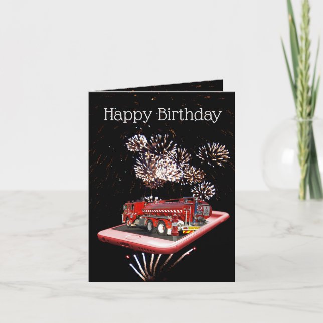 Fire Truck On Speed Dial, Small Birthday Card (Front)