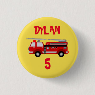 Fire truck Party Birthday button badge