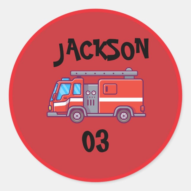 Fire truck Party Birthday Classic Classic Round Sticker (Front)