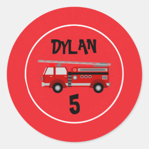 Fire truck Party Birthday Classic Round Sticker