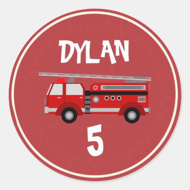 Fire truck Party Birthday Classic Round Sticker (Front)