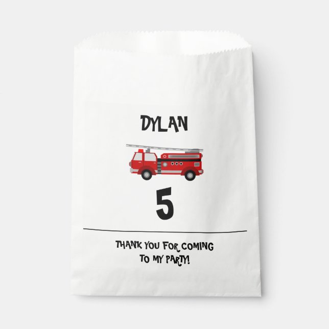 Fire truck Party Birthday Favour Bags (Front)