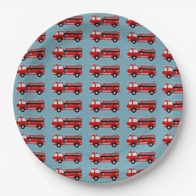 Fire truck Party Birthday Paper Plate (Front)