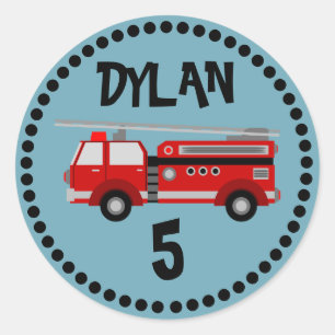 Fire truck Party Birthday round Sticker