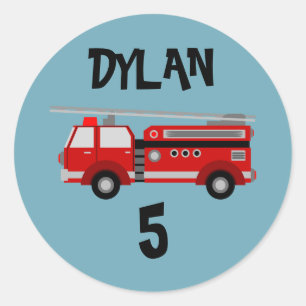 Fire truck Party Birthday round Sticker