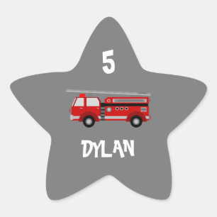 Fire truck Party Birthday Star Sticker