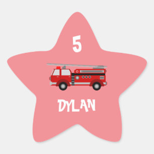Fire truck Party Birthday Star Sticker