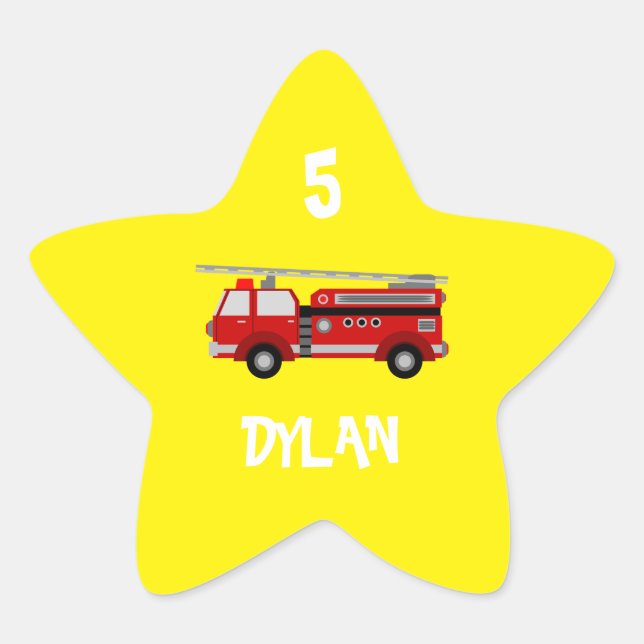 Fire truck Party Birthday Star Sticker (Front)