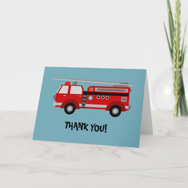 Fire truck Party Birthday Thank you note (Front)