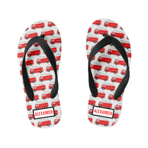 Fire Truck Pattern Name Kid's Flip Flops