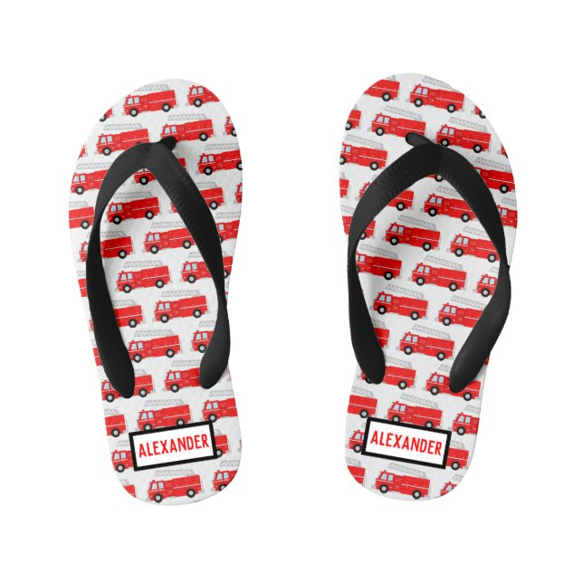 Fire Truck Pattern Name Kid's Flip Flops (Footbed)