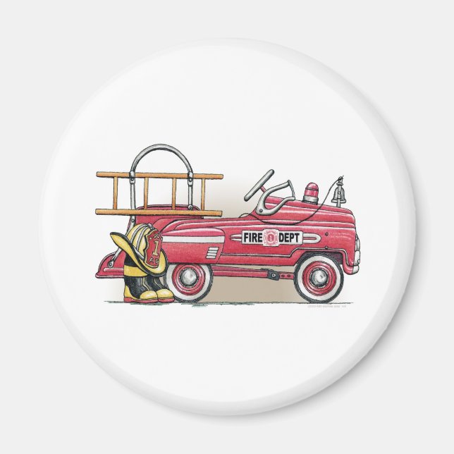 Fire Truck Pedal Car Round Magnet (Front)