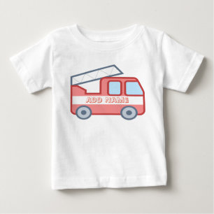 Fire Truck Personalise With Name Baby T-Shirt