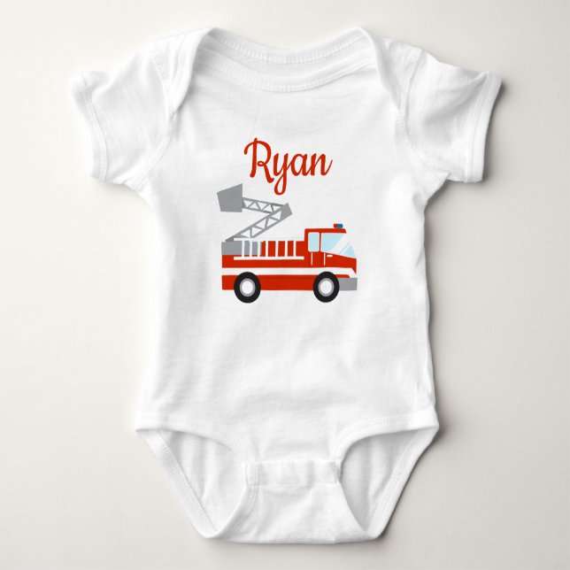 Fire Truck Personalised Baby Bodysuit (Front)